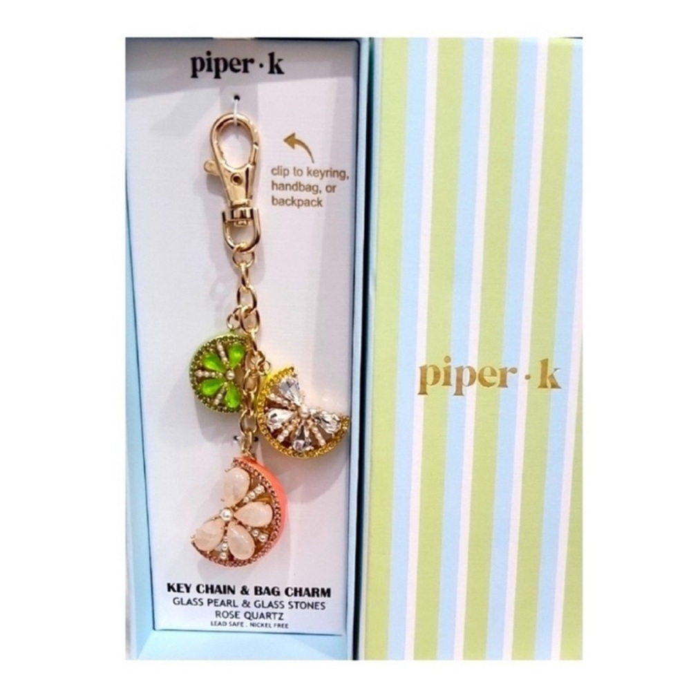 👉✨ Piper K  Rose Quartz  Lime Lemon Key Chain & Bag Charm Glass Pearl  Stones